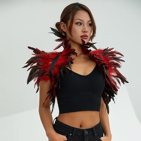 Gothic Shawl Shrug Collar Feather - Picture 4 of 5